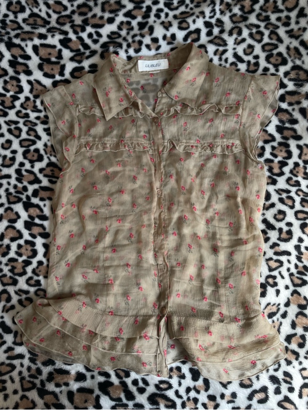 ♡ Flower Pattern Brown Blouse Lightweight Frilly
